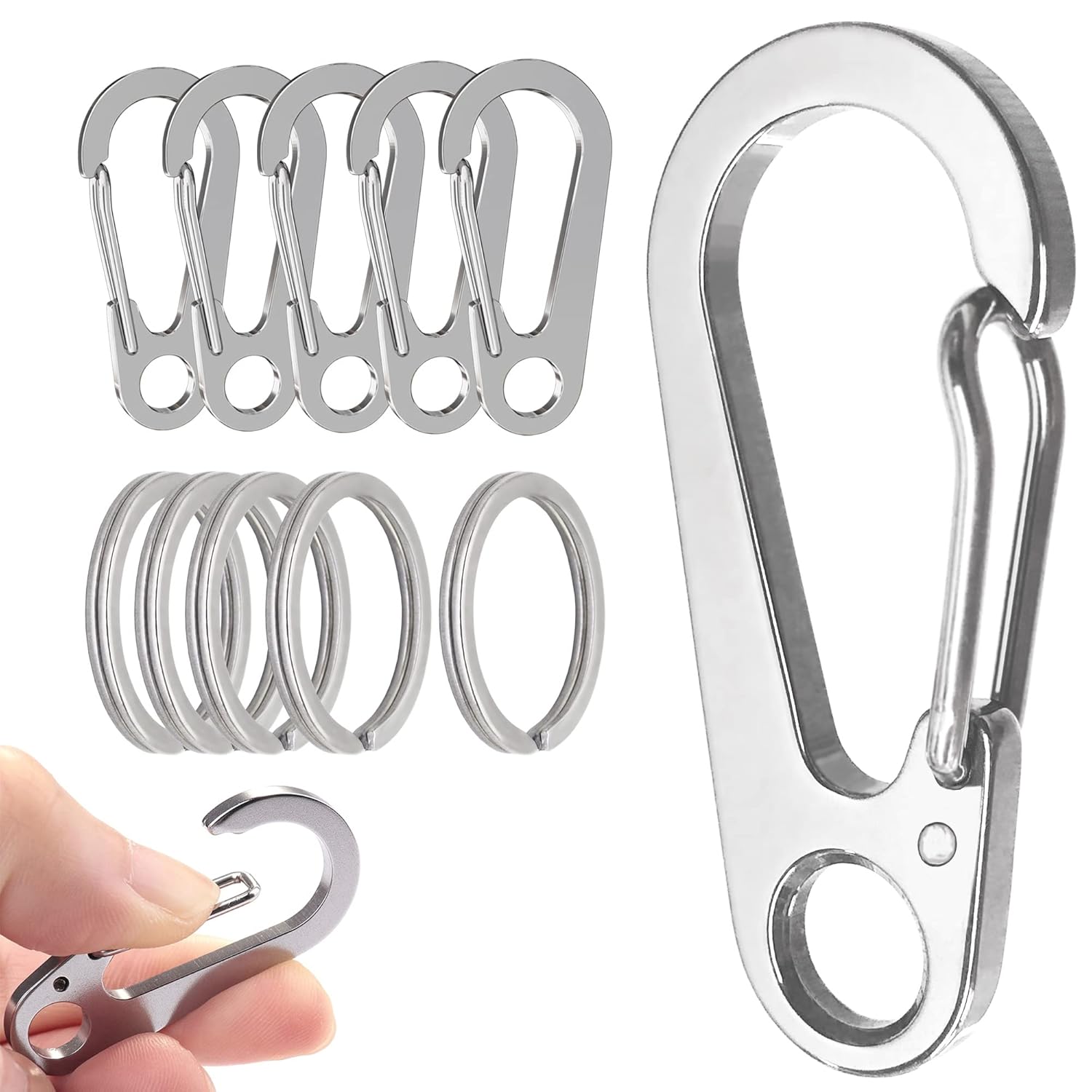 5 pieces Carabiner Mini Snap Hook SUS420J2 Stainless Steel Lightweight Durable Stylish Multifunctional Spring 4.5cm (Silver)