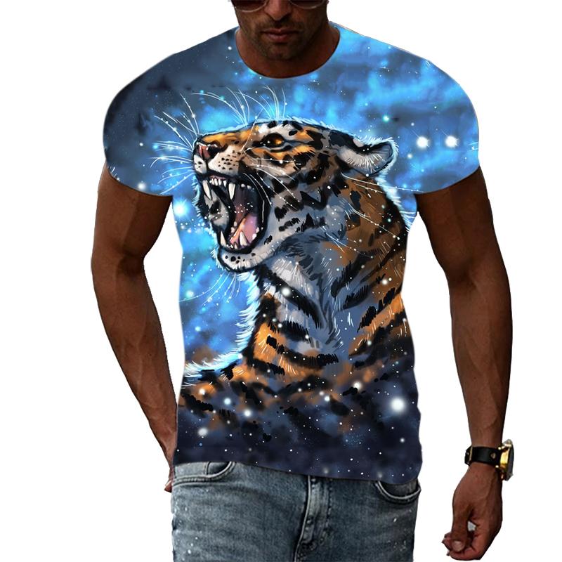 Letní móda Trička s grafikou Tiger Muži Neformální Potisk Trend Trička s krátkým rukávem Hip Hop Harajuku Streetwear se zvířecím vzorem