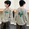 Boys' Striped Cotton Long-Sleeve Patchwork Top - New Spring/Autumn Style
