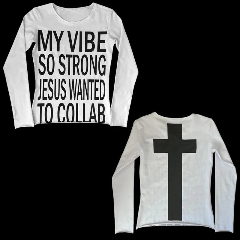 

Vintage Harajuku Gothic Hip Hop Emo Girl Casual Long Sleeve Tee Sexy Slim Chic Print Crop Top Grunge Punk Women s Y2K Streetwear XL білий