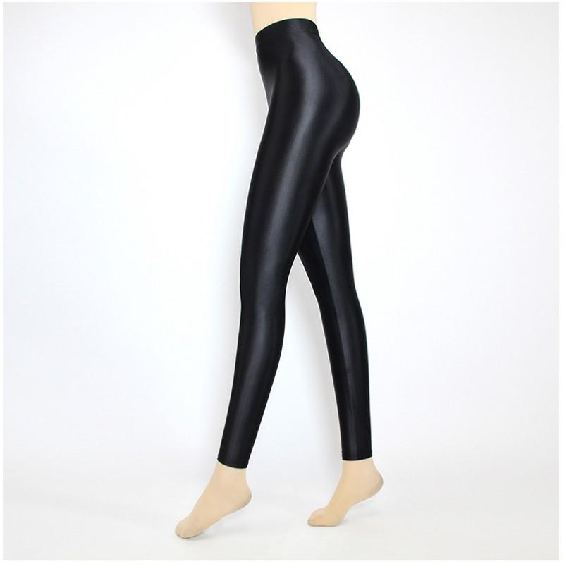 High Waist Shiny Leggings Women Stretchy Nine-Quarter Yoga Dance Workout Pants