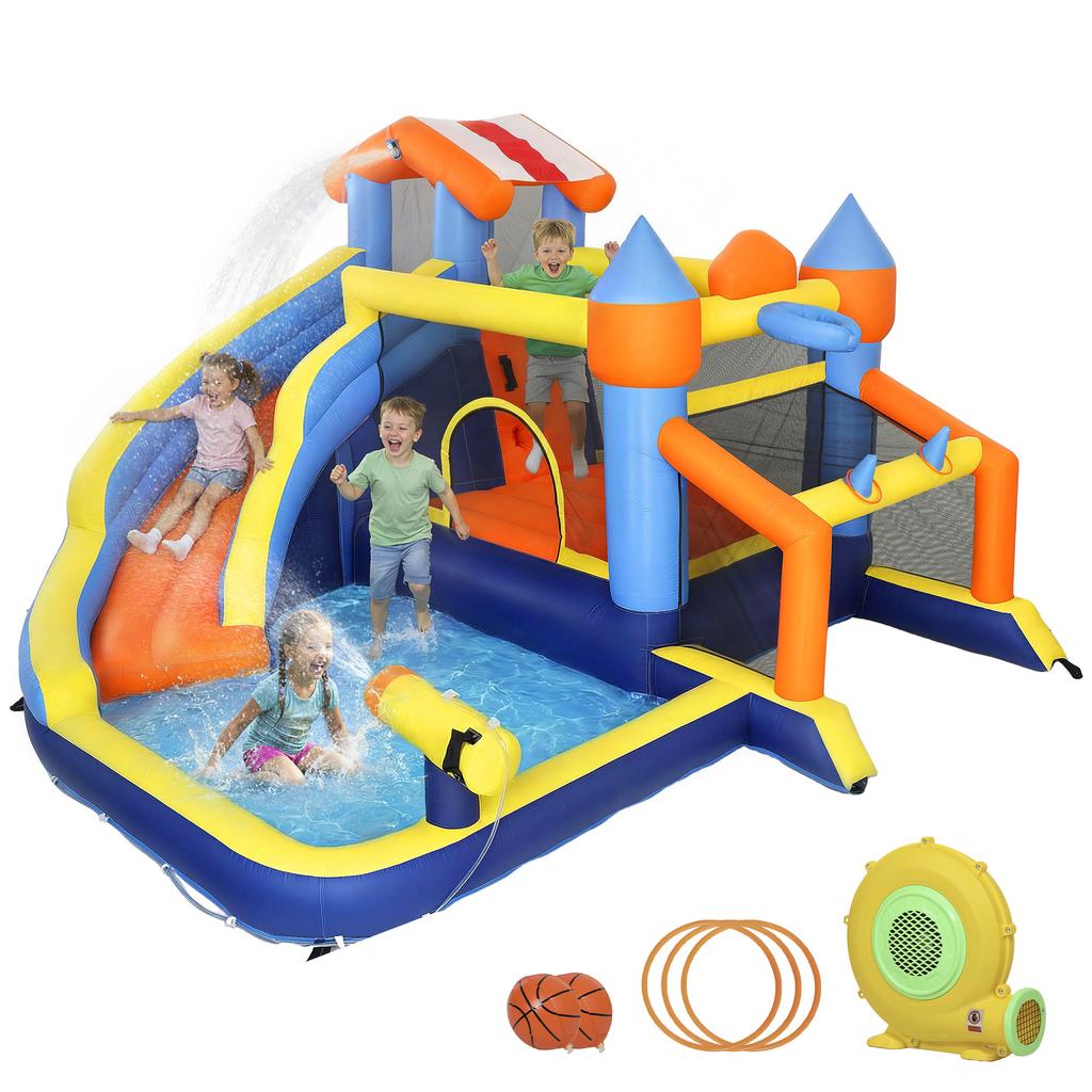 Inflatable Castle, 8-in-1, Blower, Water Park, Slide, Trampoline, Ball Pit, Multicolored