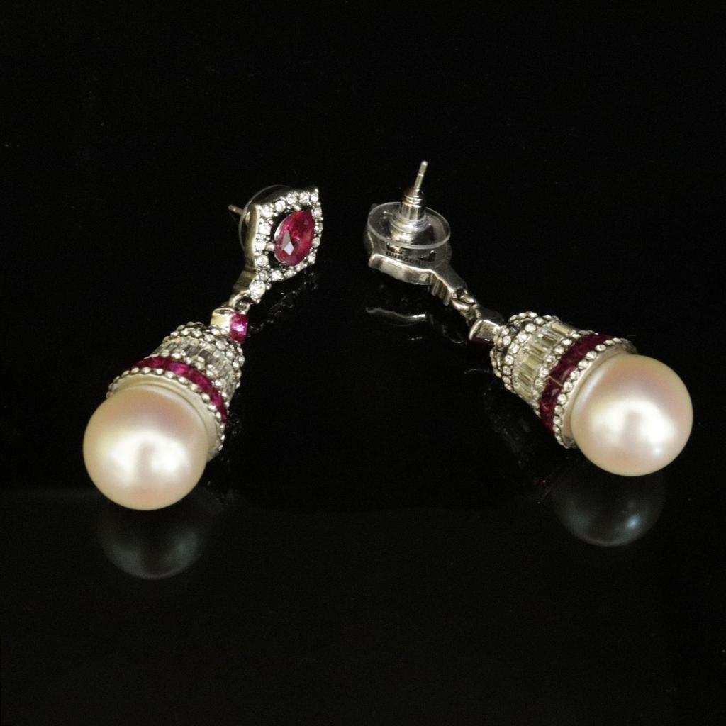 Exquisite Luxury Pearl & Diamond Stud Earrings in Copper with Silver Needle Design