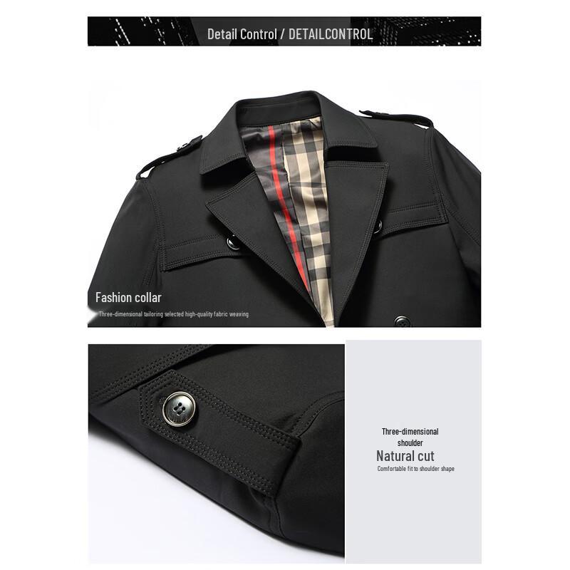 ROMON Men's Lapel Mid-Length Windbreaker Jacket