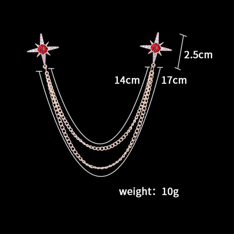 Men Rhinestone Pin with Gold Silver Tassel Jewelry Luxury Clothes Accessory for Suits Shirts Collar Wedding
