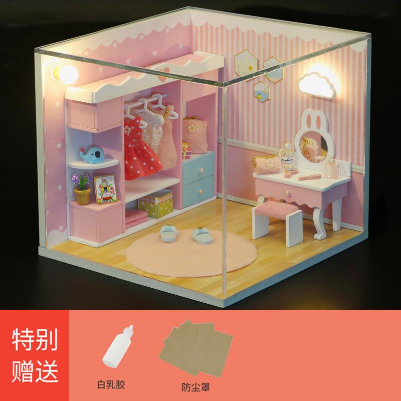 Playhouse Miniature House Set Wooden DIY Craft Model for Toy Furniture Toys Set Ages 14+ Parent-Child Assembly Room Scene