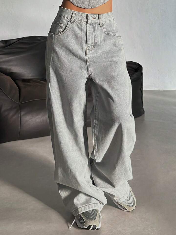 High Waist Straight Jeans Damen Locker Lässig Denim Hose Tägliche Straßenhose
