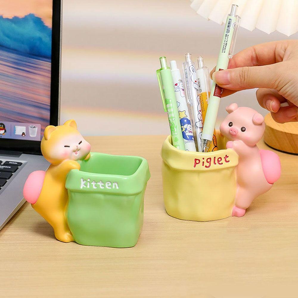 

Resin Stationery Storage Desktop Ornament Pen Container Makeup Brush Storage Bucket Girl Gift Pig