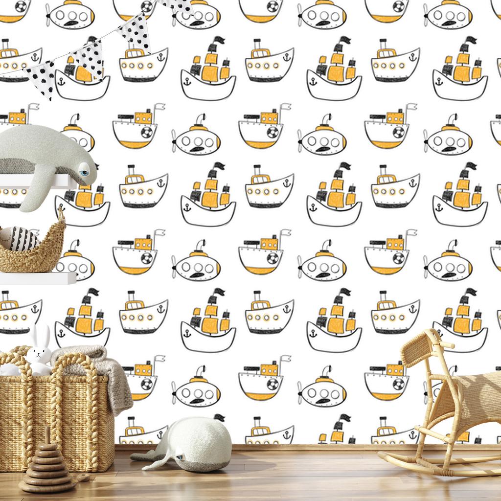 Wallpaper Colorful ships of different types for living room and bedroom 50x1000