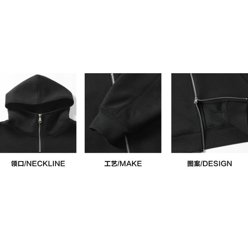 Men Loose Heavy Weight Double Zipper Hooded Sweatshirt Casual American Style Top