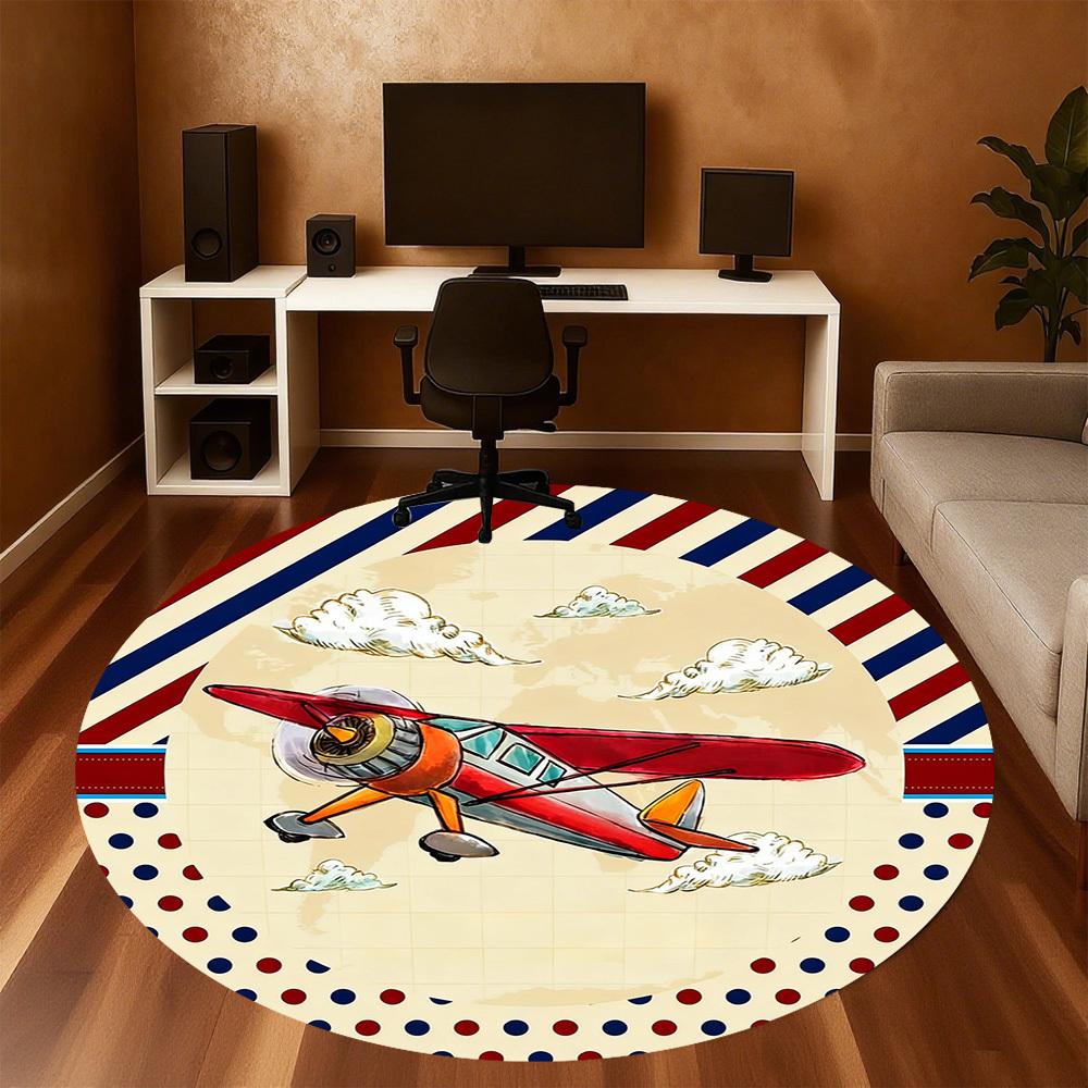 1pc airplane clouds Round Chair mat office Area Rug - Non-Slip, Floor Mat for Office, Bedroom, and Indoor Decor p127239