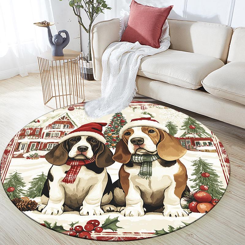 Basset Hound pattern round rug,Carpet Rug for Living Room Bedroom  Playroom ,Non-slip Floor Mat,Holiday Gifts and Birthday Gifts.
