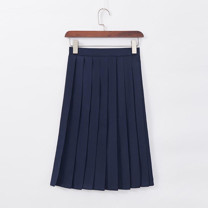 Set gonna uniforme scolastiche JK: Blu Navy Pieghettato Stile College con Maniche Lunghe e Corte e Design a Tre Bottoni