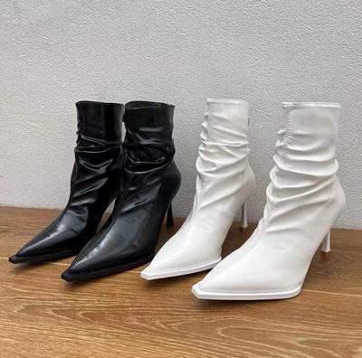 Mode Herbst Winter Damen Plissee Stiefeletten Sexy Spitz Zehenbereich Pole Dance High Heels Pumps Mode Reißverschluss Stiletto Chelsea Schuhe Damen