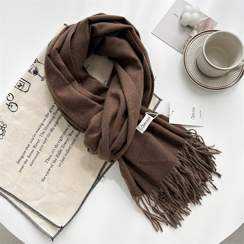 Kašmírový šátek na ruku, podzimní a zimní, jednobarevný, dámský, tlustý střapec, jednoduchý a všestranný, měkký a teplý, imitace kašmíru