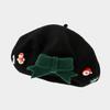 Women S Christmas Style Beret Bow Decorated Winter Autumn Warm Hat