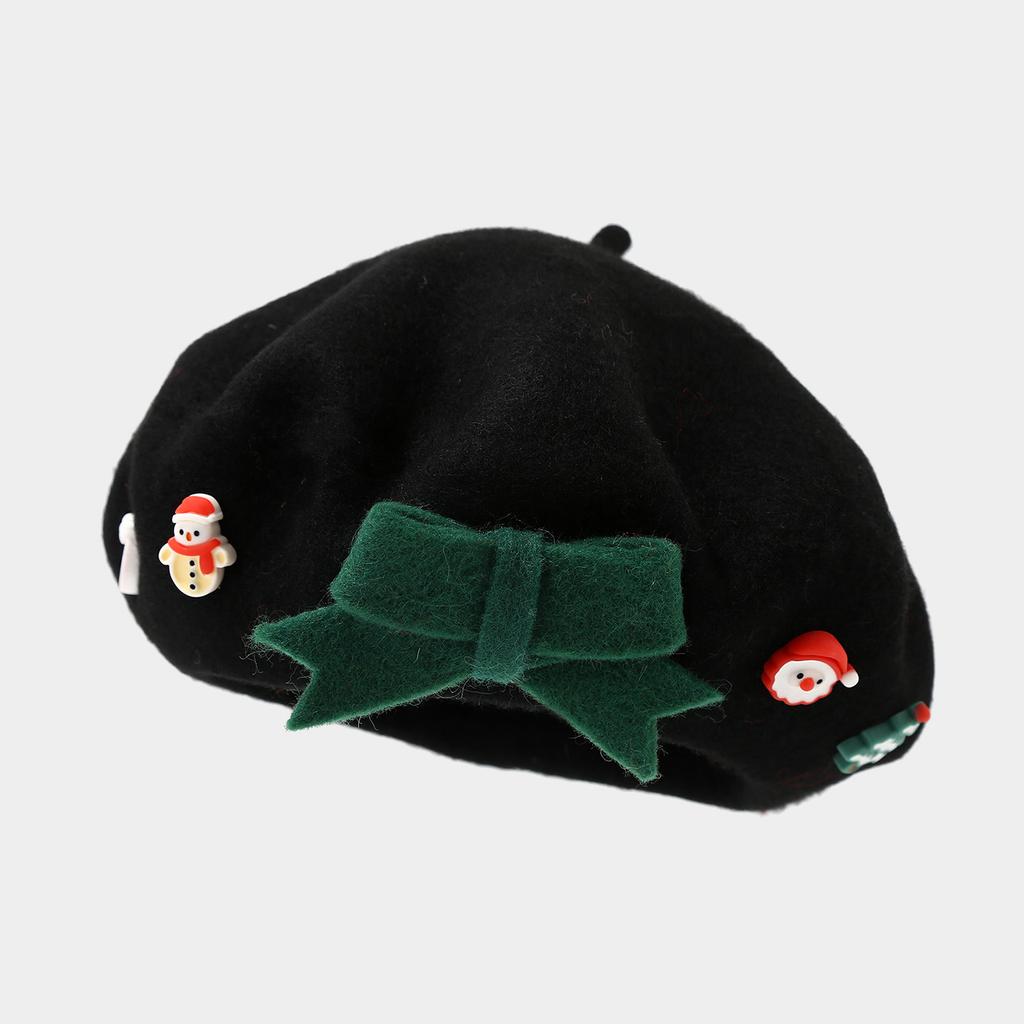 Women S Christmas Style Beret Bow Decorated Winter Autumn Warm Hat