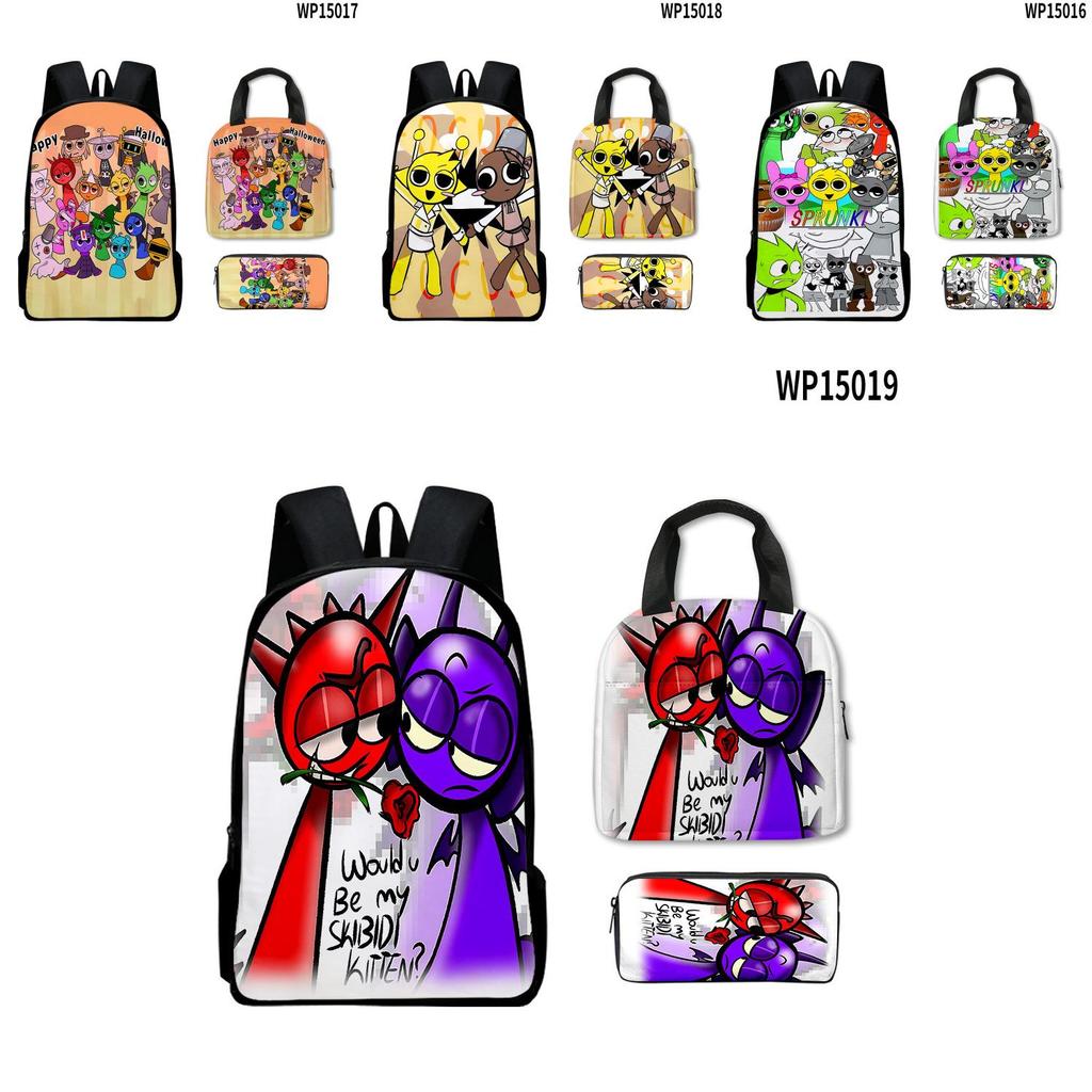 Sprunki 3d Game Rhythm Backpack Lunch Bag And Pencil Case For Elementary School Students