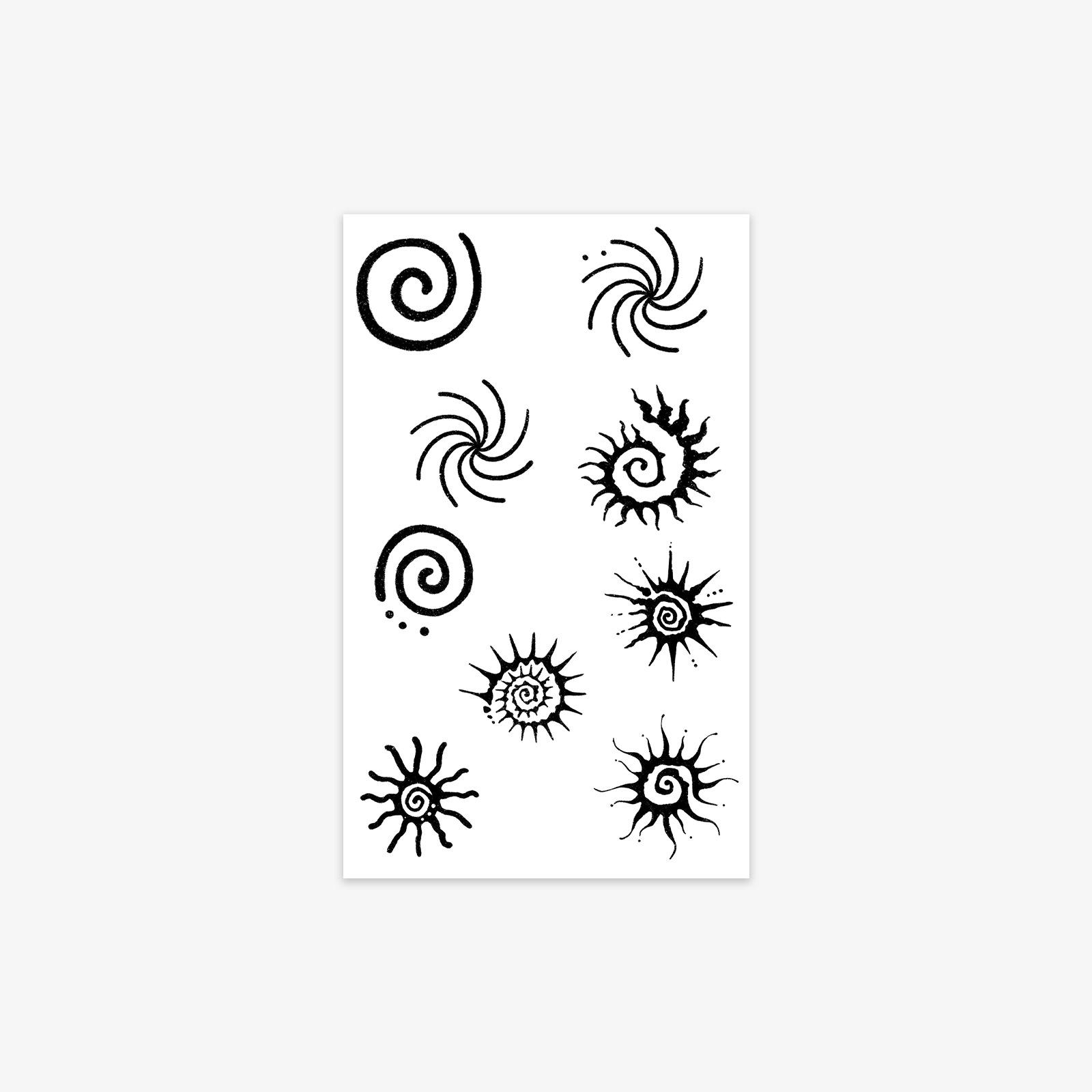 

Bohemian Sun Tattoo Sticker, Mysterious Spiral Elements, High Sense, Unisex Design 11*18