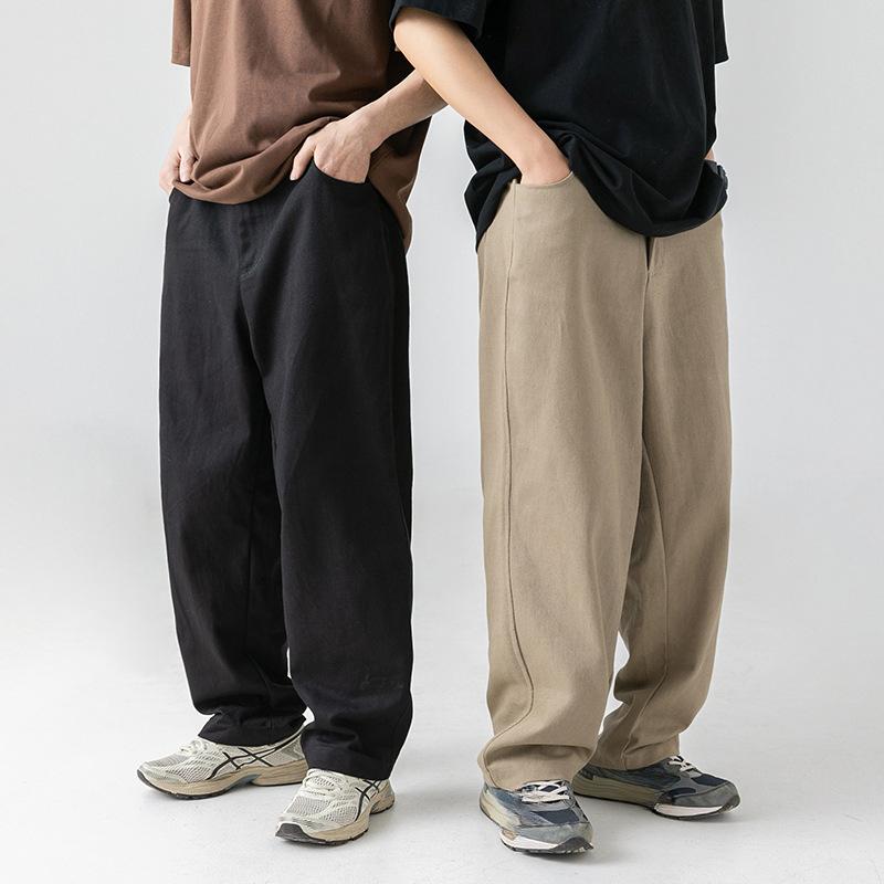 Japanese Style Men's Vintage Cotton Trousers Casual Spring Autumn Pants Solid Slightly Loose Long Pants