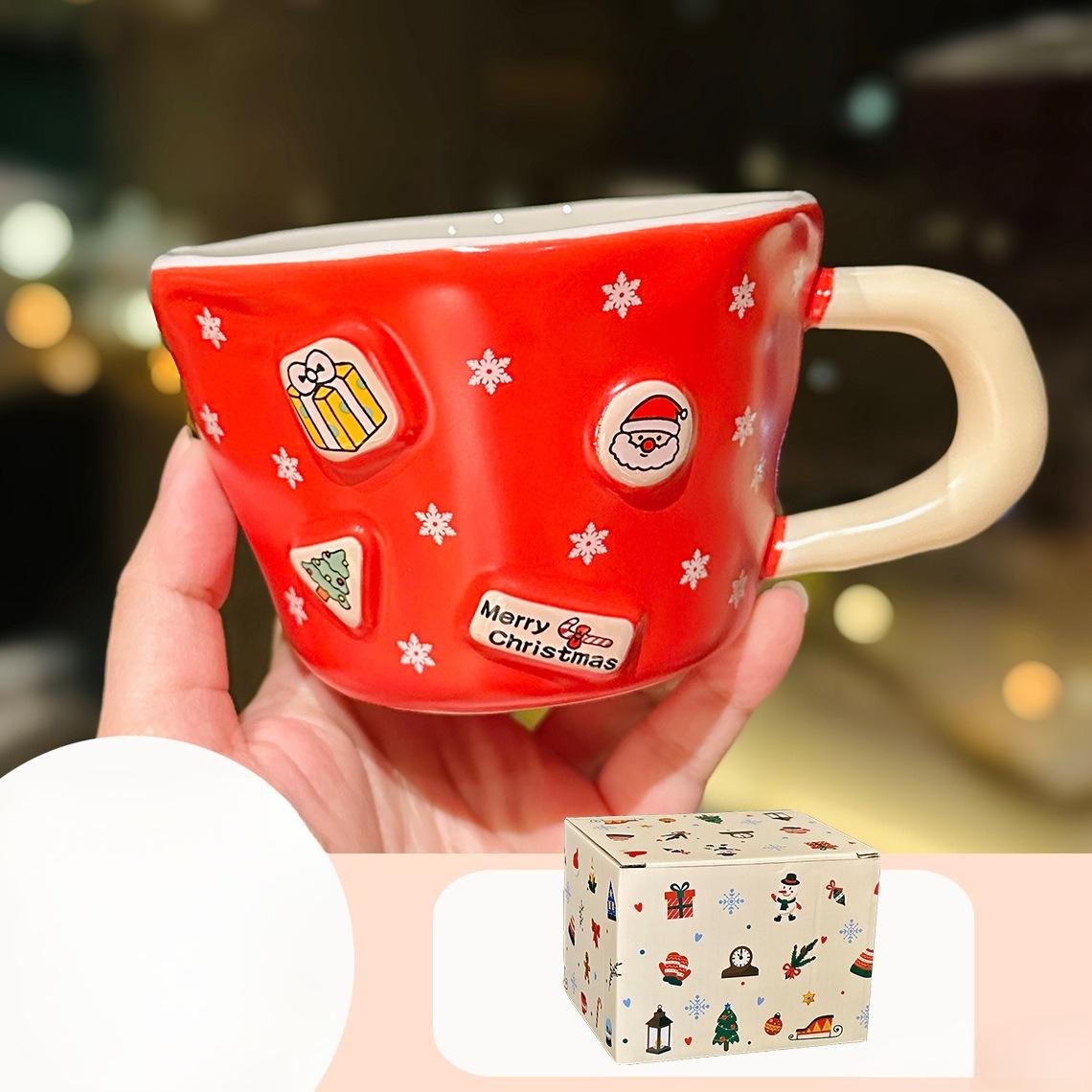 

Cartoon Santa Claus Ceramic Mug with Lid Spoon Christmas Gift Home Breakfast Cup As A Souvenir 350ml
