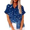 Women's Fashion Loose Casual Short Sleeve Lapel Button Down Shirt Printed T-Shirt Top