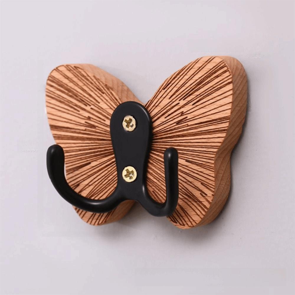 Double Hook Wood Butterfly Hook Thicken Hanging Key Holder Wall Storage Rack  Bedroom Organization