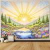 Vibrant Wildflower Landscape Tapestry Boho Spring Meadow Wall Hanging Watercolor Artwork for Home Decor Decoration