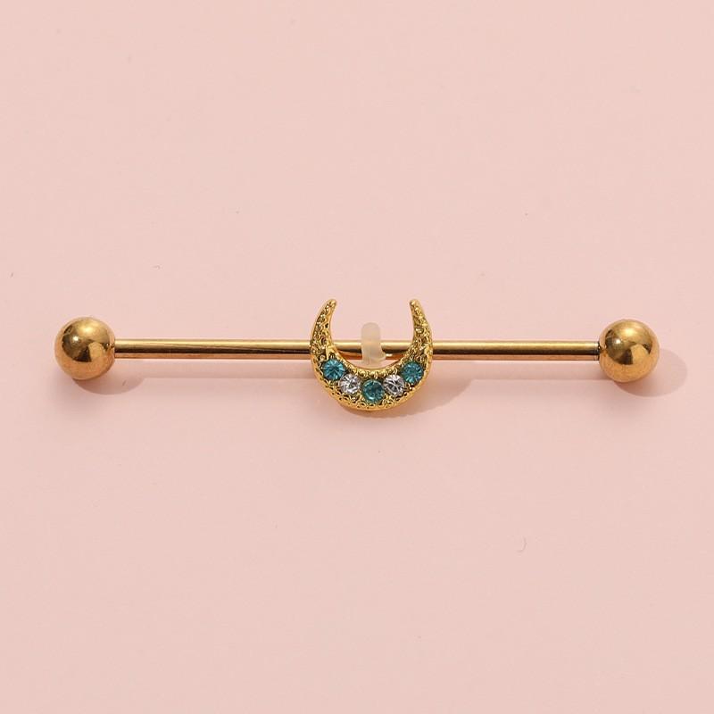 Stainless Steel Long Ear Bridge Piercing Jewelry With Small Gold Snake Bee Double Holes