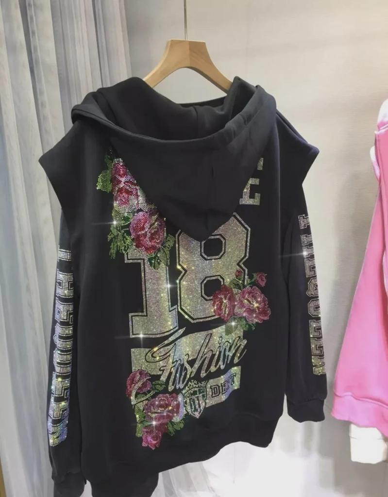 739# Women's Rhinestone Sweatshirt - Heavy Duty, Slimming Long Sleeve, Light Luxury, Fashionable, Age-Reducing Top