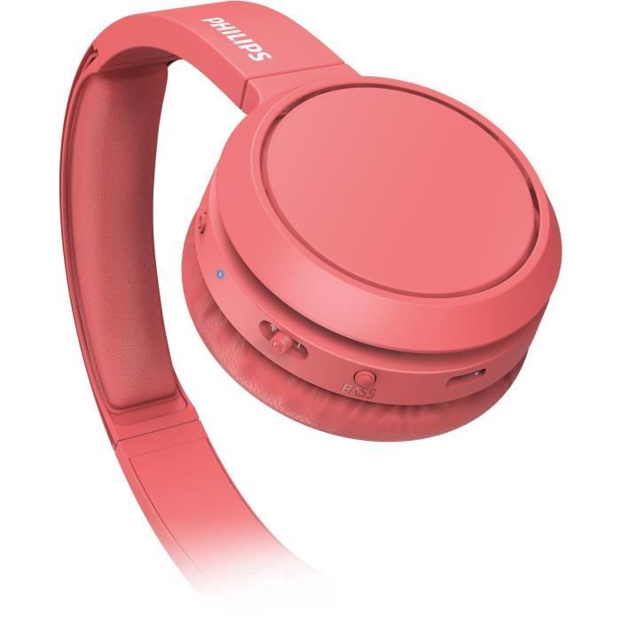Philips TAH4205RD - Casque sans fil - Supra aural - Bluetooth- 32 mm driver - Autonomie de 29h - USB-C- Corail