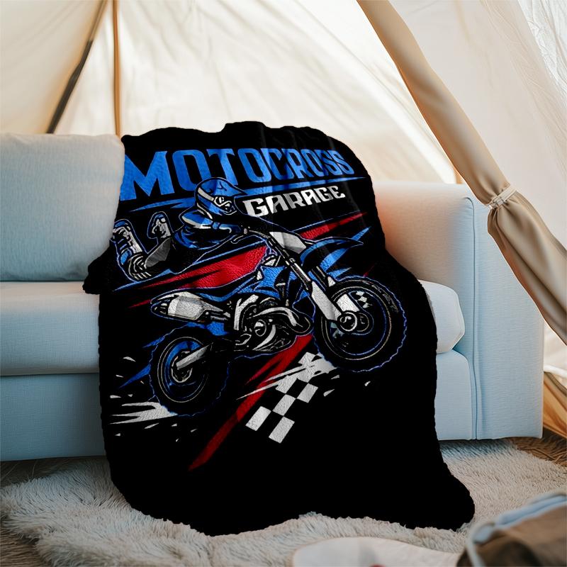Coperta a Tema Stampata con Motivi di Moto da Fuoristrada - Perfetta per Divano, Letto, Viaggi e Uso Esterno | Lavabile in Lavatrice, Accogliente e Resistente.