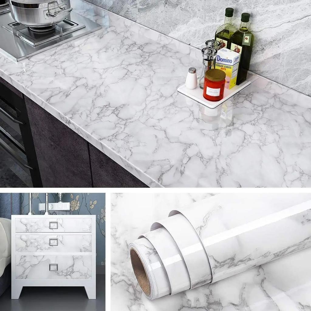55cm Self Adhesive Marble Patterned Refurbished Cabinet Door Stickers Home Decoration Moisture-proof Background Wall Paper