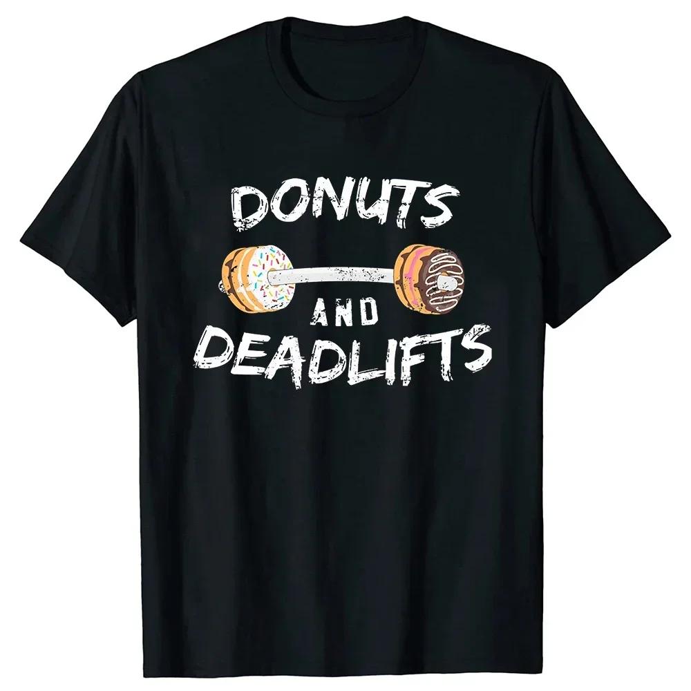 Donuts and Deadlifts Funny Doughnut Workout Tee Shirt Summer Cool Tshirt Unisex Short Sleeve Tshirt Powerlifter Tee T Shirt S
