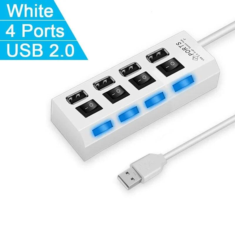 4/7 Ports USB HUB 2.0 Adapter Expander Multi USB Splitter Multiple Extender with LED Lamp Switch for PC Laptop