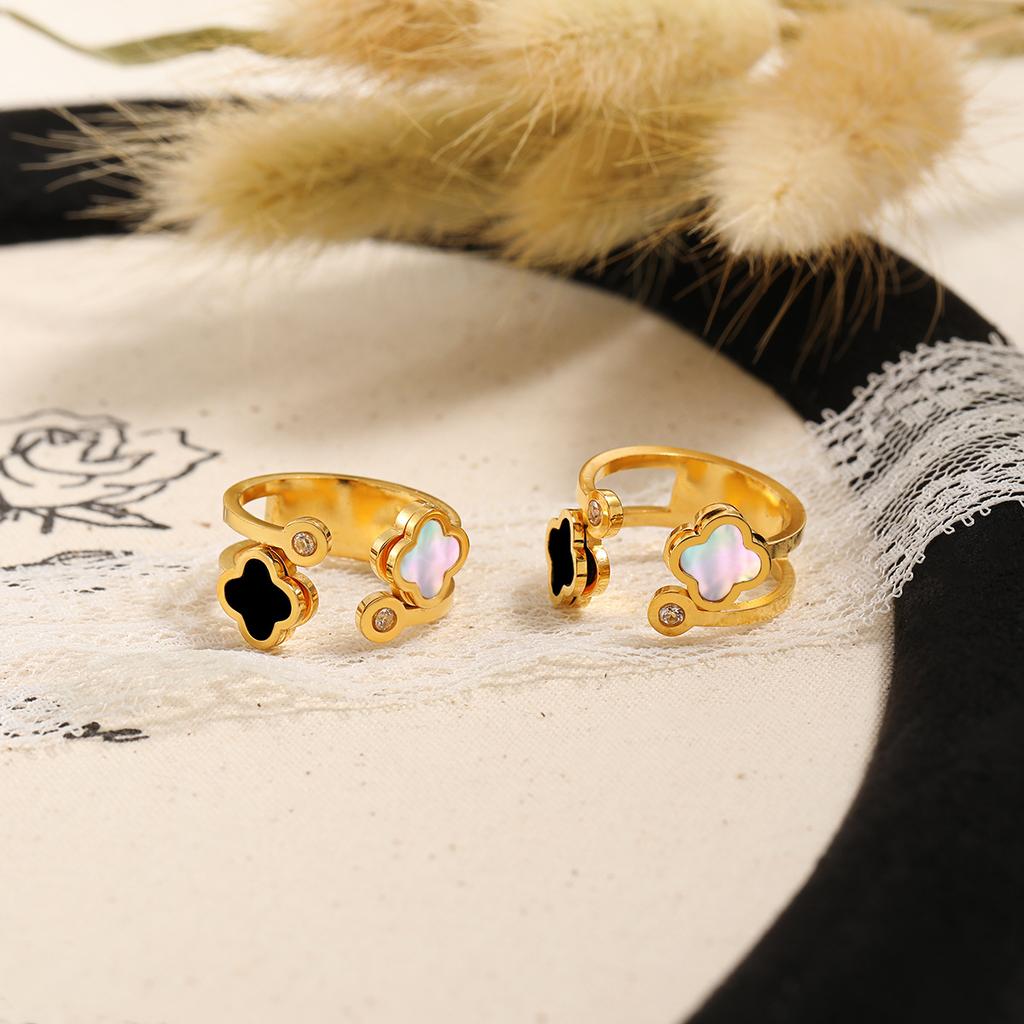 Light Luxury Fashion Four-Leaf Clover Ring Fashion Personality Opening Adjustable Titanium Steel Finger Ring