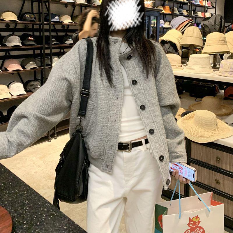 Women's Retro Stand-Up Collar Baseball Jacket: Trendy, Loose-Fit, Casual Autumn Wear