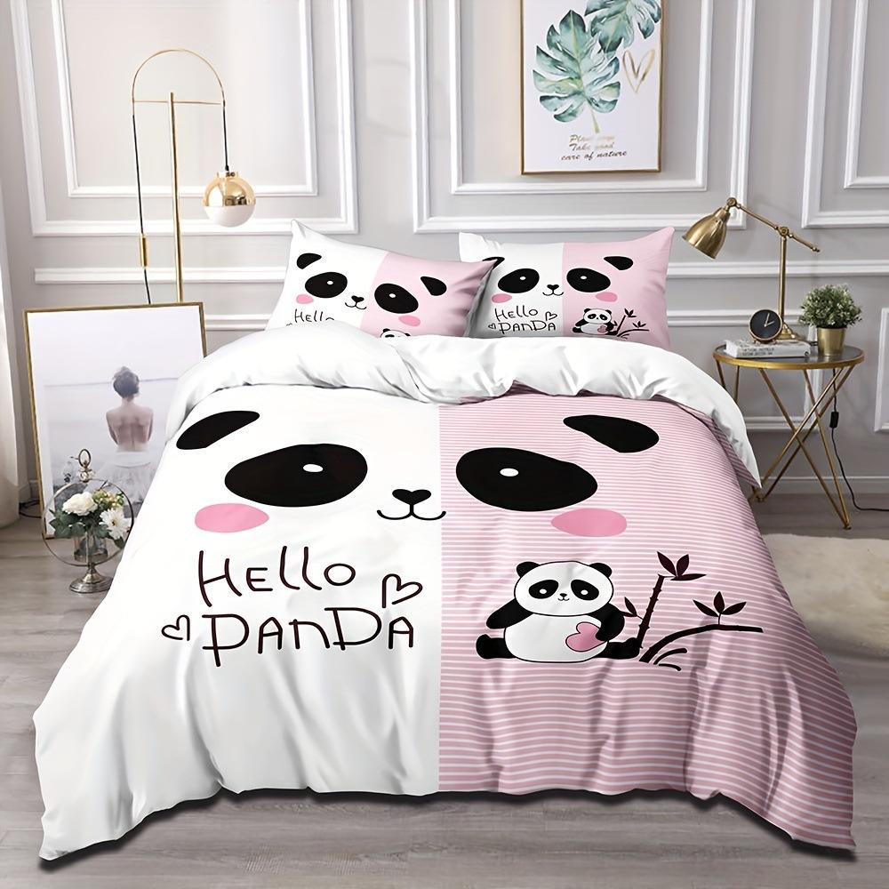 Panda down quilt cover pink cute comfortable bedding soft and comfortable
