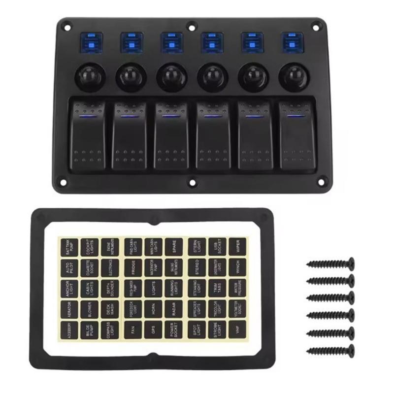 Marine 12V-24V Waterproof 6 Position Rocker Switches Panel Toggle Switches With Electric Safety Waterproof Design