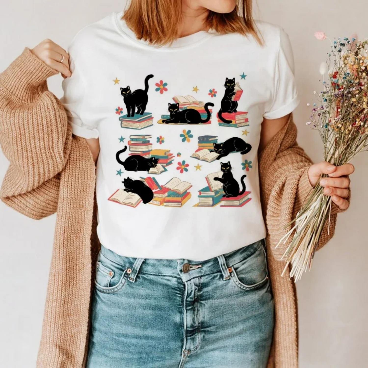 

Trendy 90s Sweet Tops Clothing Printed Aesthetic Women s Black Cat T-Shirt Short Sleeve Printed Pattern Fashion Casual T-Shirt XXXXXL білий