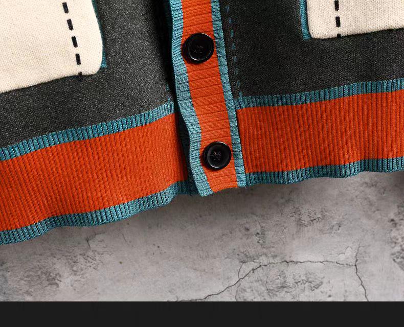 Men's Trendy Color Block V-neck Knit Cardigan - Korean Style Autumn/Winter Sweater Coat