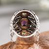 Huitan Vintage Women CopperColor Ring with Multiple Colors Bright CZ Engrave Design Accessories for Party Daily Female Jewelry