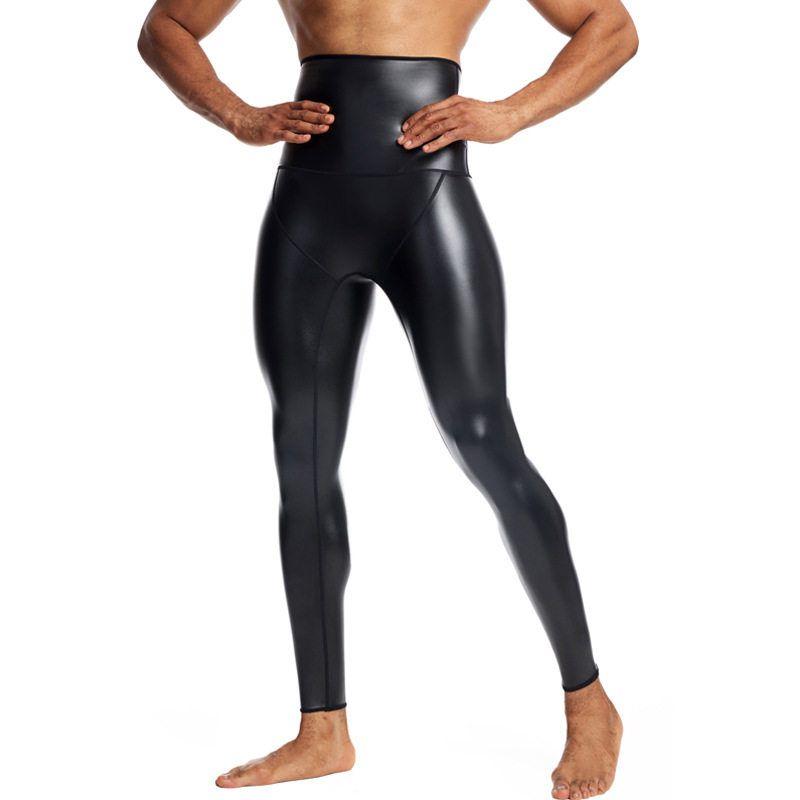 

and American Style Men s Clothing Men Full Elastic Force Black PU Leather Coat Long Sleeves Outwear Teenagers round Neck Tight Workout Clothes Nine-Point Leggings S