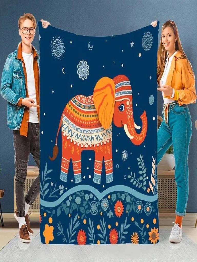 Soft Warm Cartoon Bohemian Style Little Elephant Flannel Throw Blanket Cozy Comfortable Fashion Home Textile