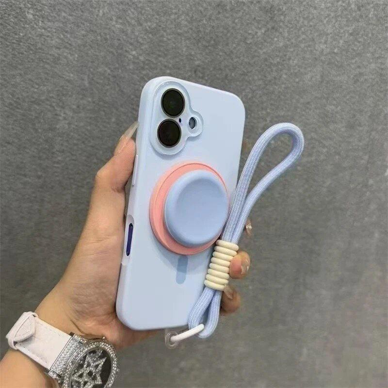 Solid Color Silicone MagSafe Phone Holder: Retractable, Foldable, Strong Magnetic Grip for Trendy Use.