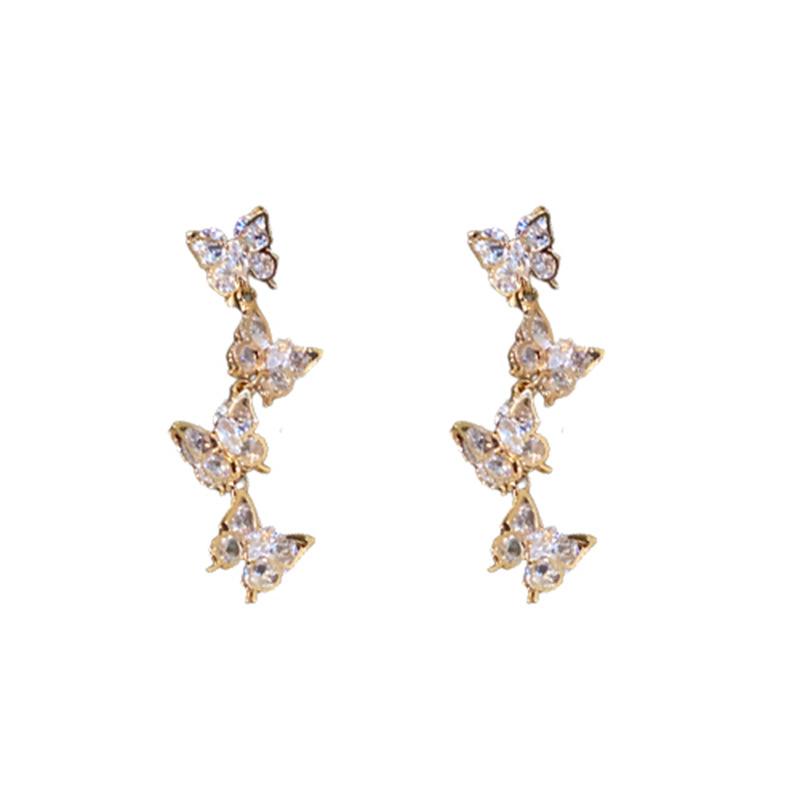 Silver needle zircon butterfly fringed earrings, niche creative design earrings, fashionable light luxury ins style earrings