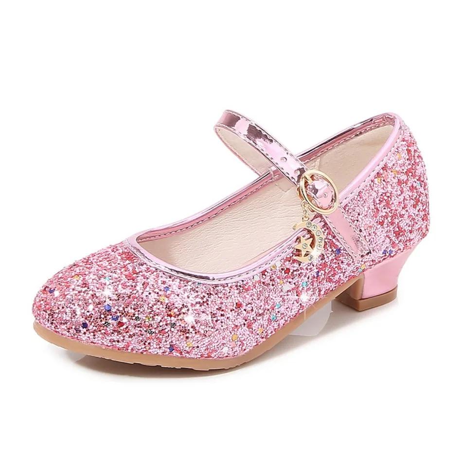 Pantofi Fete Copii Toc Înalt Sandale Strălucitoare cu Cristal Cataramă Modă Pantofi Dans Prințesă Copii Pantofi Piele Spectacol Elev