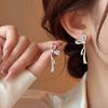 Elegant French Zircon Bow Long Earrings - Exquisite Niche Design, Gentle & Versatile Studs