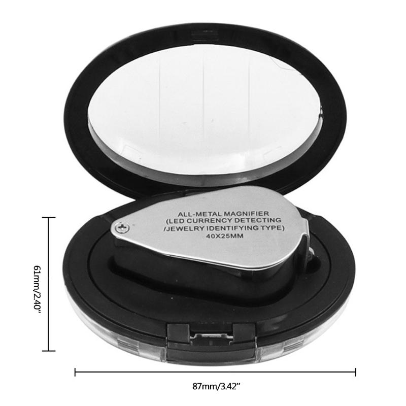 40X Full Metal Illuminated Jewelers Magnifier Best Pocket Folding Magnifying Glass Jewelers Lens Eye Loupe with LED