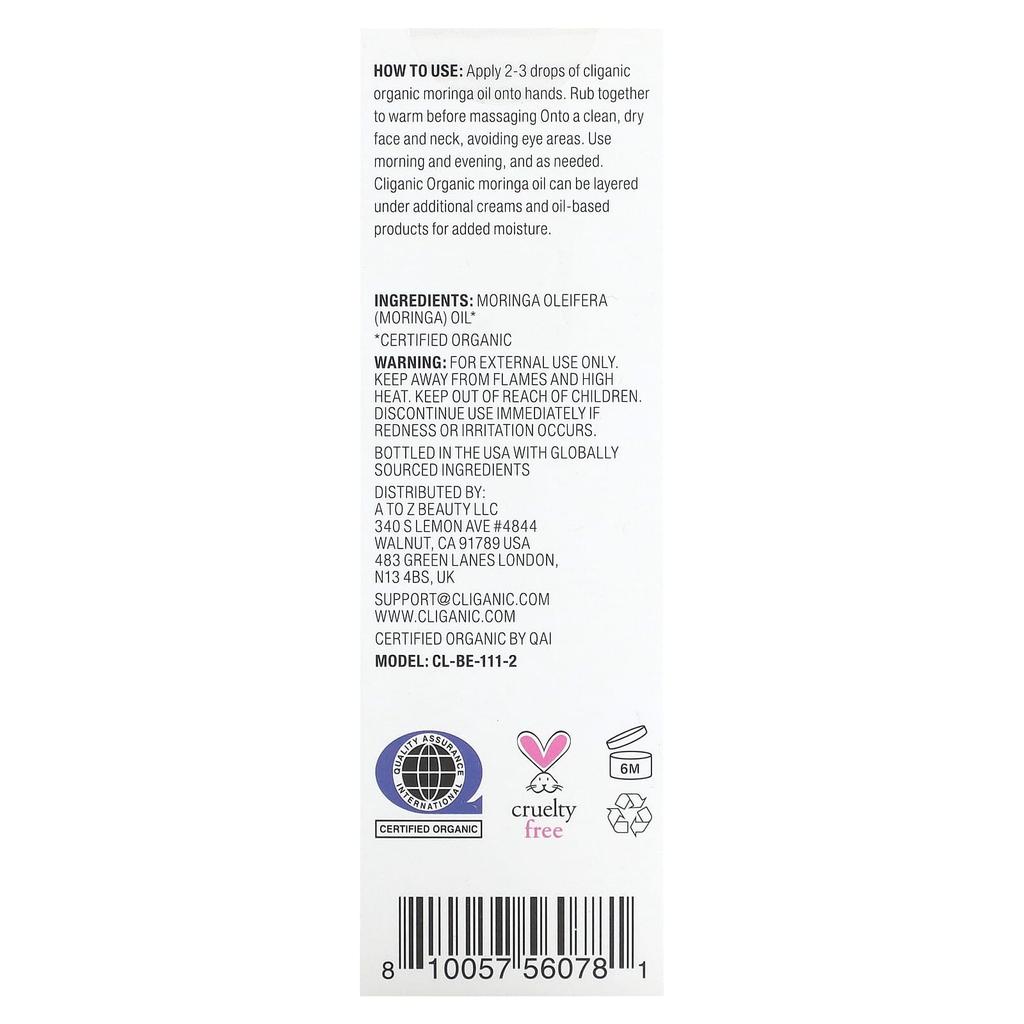 100% Pure & Natural, Moringa Oil, 60Ml(2Fl Oz)